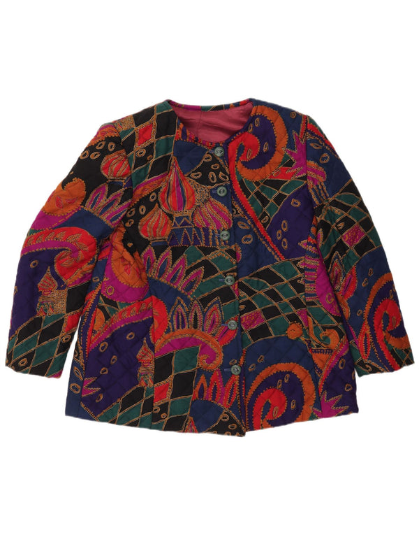 VINTAGE Chaqueta acolchada para mujer Reino Unido 14 Paisley multicolor grande