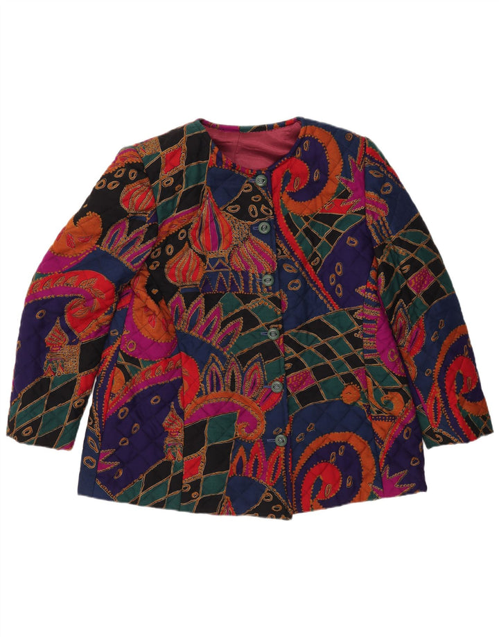 VINTAGE Chaqueta acolchada para mujer Reino Unido 14 Paisley multicolor grande