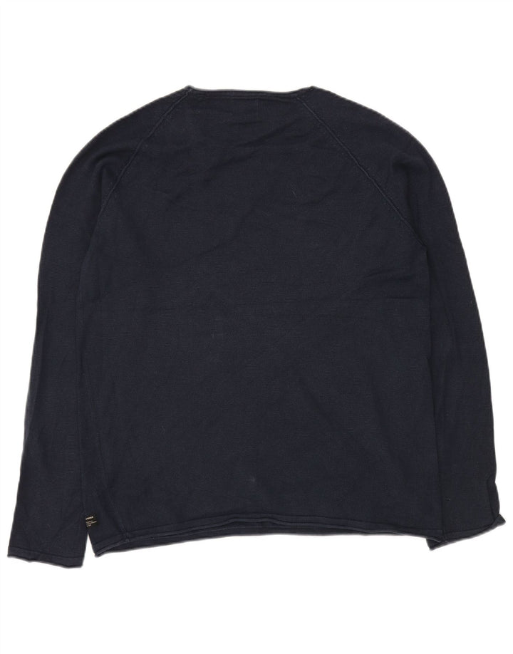 JACK & JONES Jersey de cuello redondo para hombre, jersey de algodón azul marino medio