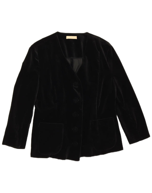 Vintage mujer 3/4 manga 5 botón Blazer chaqueta Reino Unido 14 medio negro