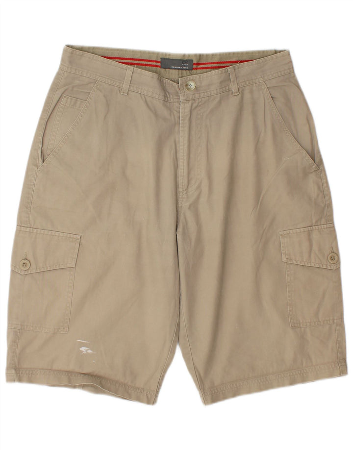 Zara Mens Cargo Shorts EU 42 Grande W32 Algodón Beige