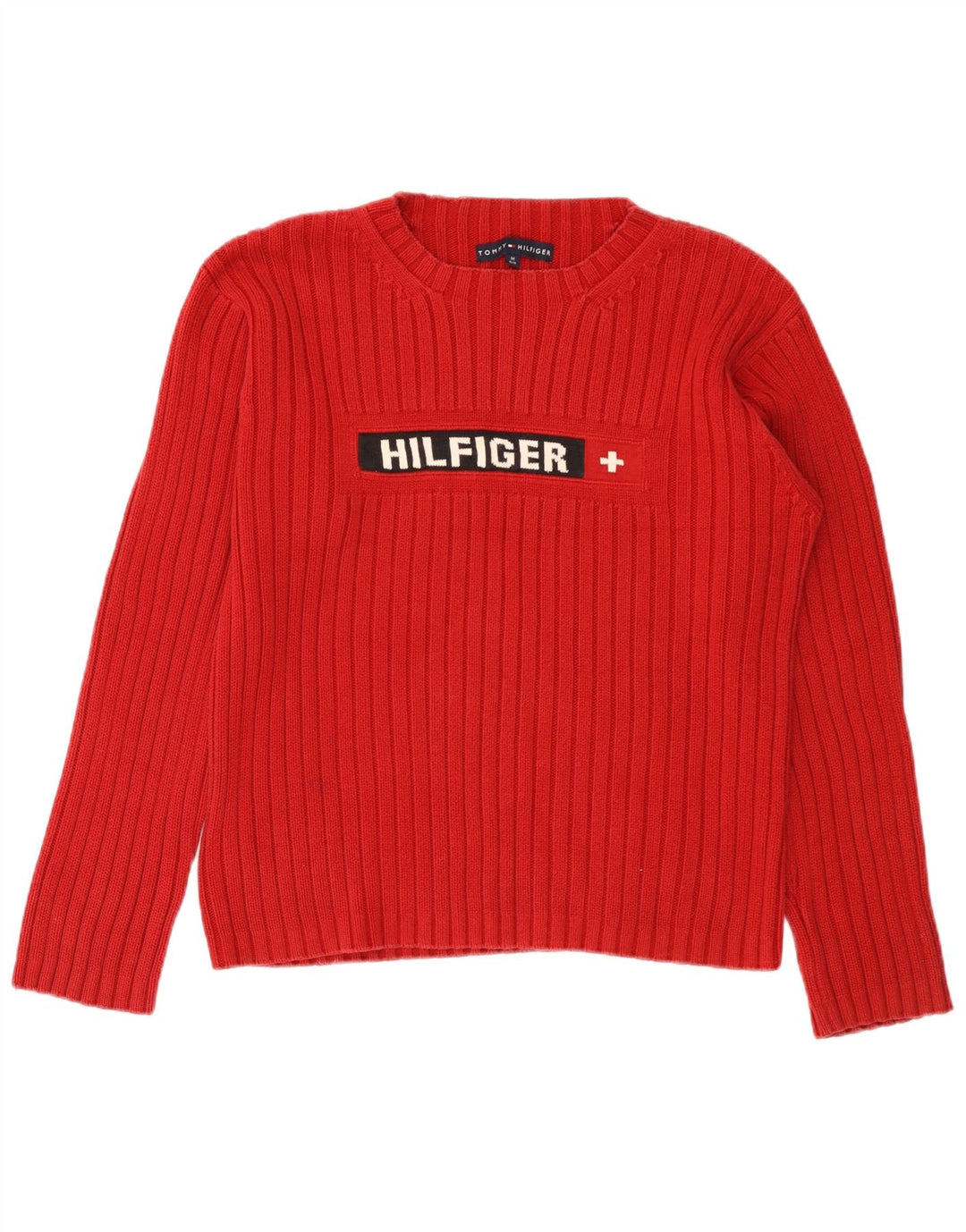 TOMMY HILFIGER Jersey con cuello redondo y gráfico para mujer, talla 44, talla M, color rojo