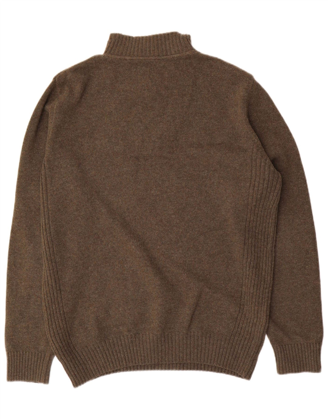 Barbour Hombre Cremallera Cuello Jersey Suéter Grande Caqui Lana