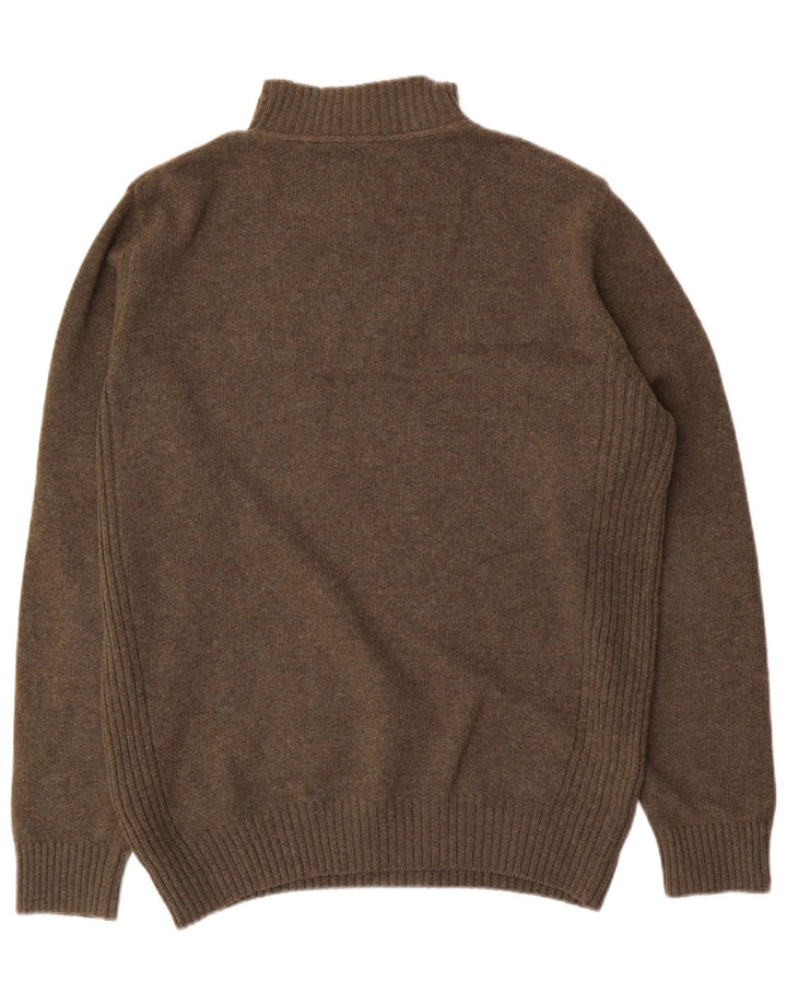 Barbour Hombre Cremallera Cuello Jersey Suéter Grande Caqui Lana