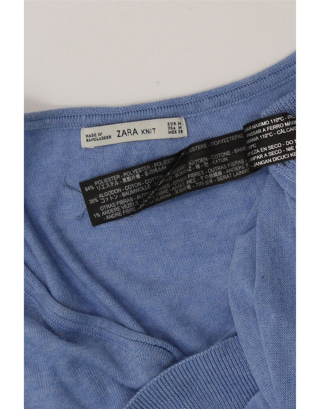 Zara Jersey con cuello en V para mujer UK 44 Poliéster azul medio