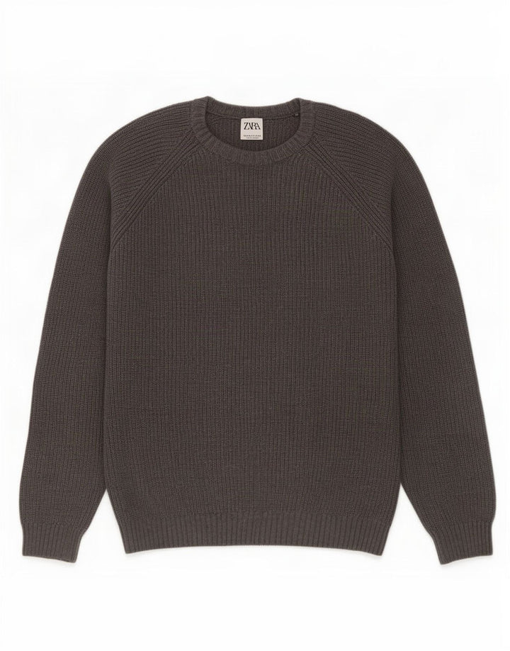 Zara Hombre Jersey Cuello Redondo Jersey Algodón Gris Medio