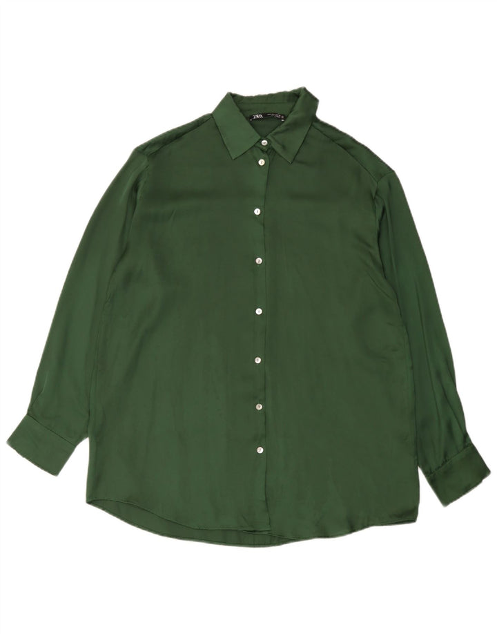 Zara Mujer Camisa Extragrande UK 10 Small Poliéster Verde