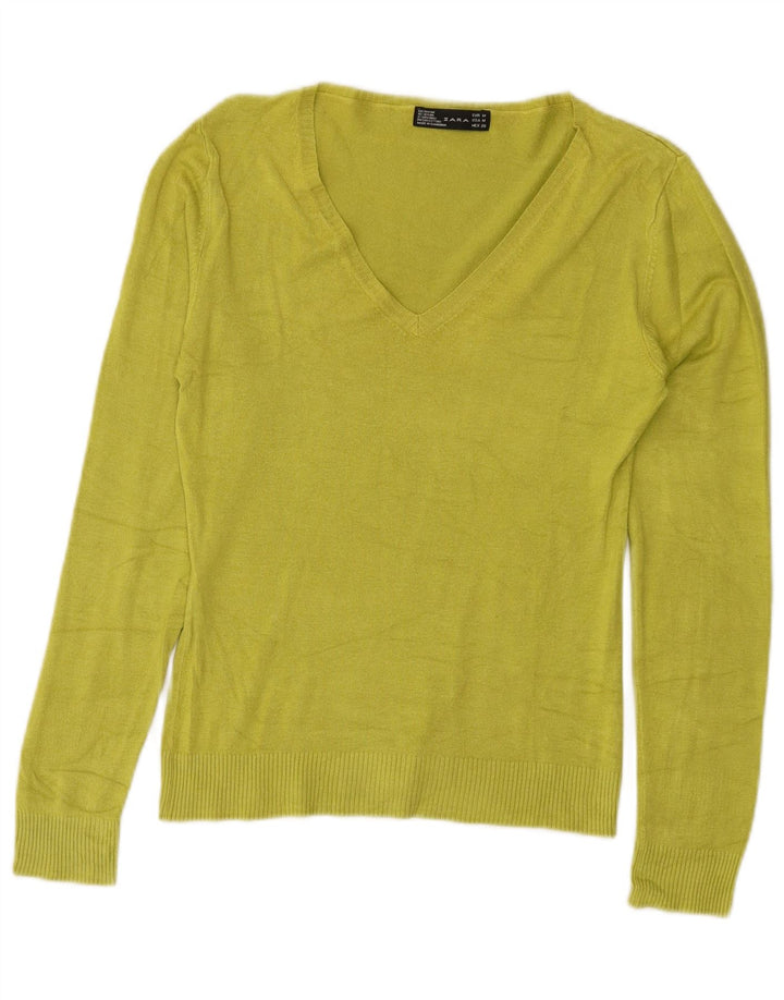 Zara Jersey con cuello en V para mujer UK 12 Rayón verde medio