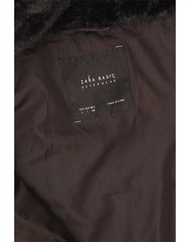 Zara Mujer Abrigo Acolchado Con Capucha UK 46 Large Negro