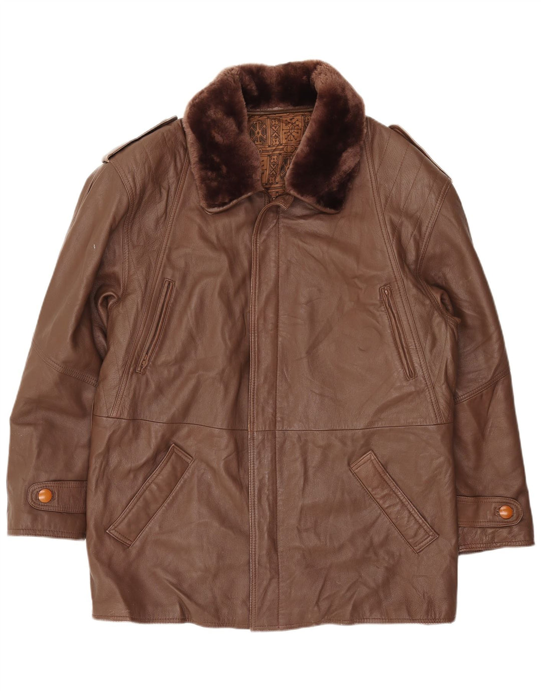 Chaqueta de cuero vintage para hombre IT 52 XL cuero marrón