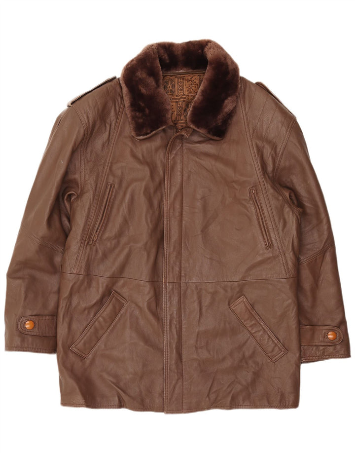 Chaqueta de cuero vintage para hombre IT 52 XL cuero marrón