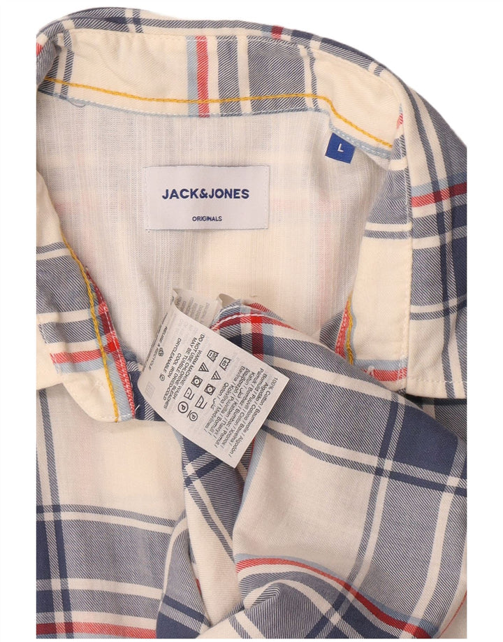 Jack & Jones Hombre Camisa De Manga Corta De Algodón A Cuadros Azul Grande