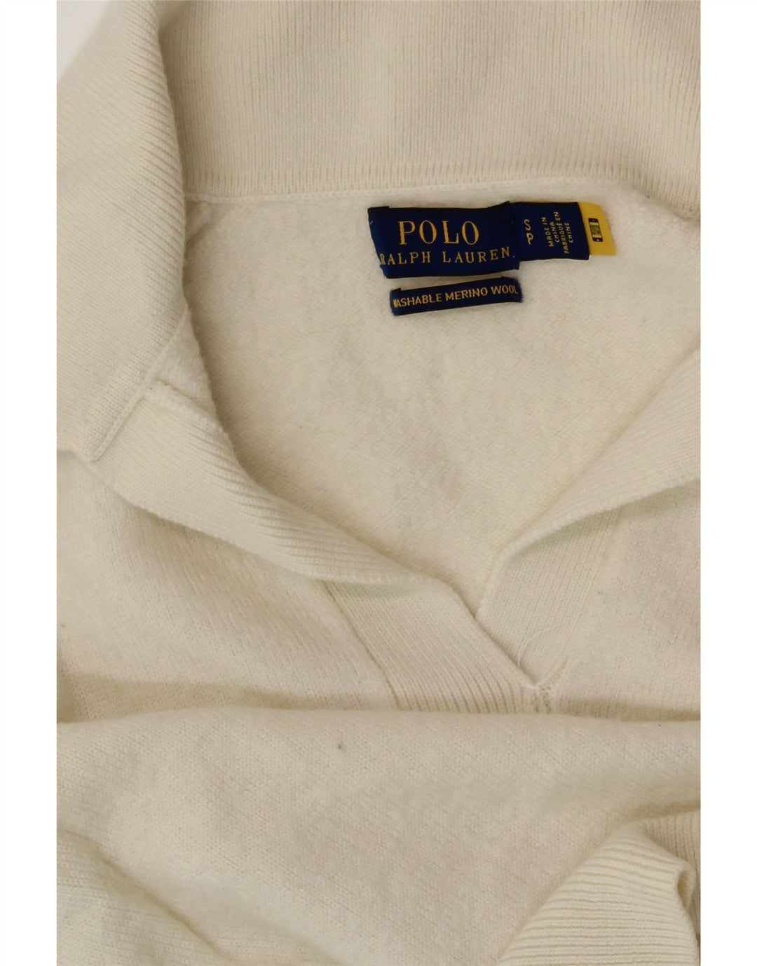 POLO RALPH LAUREN Suéter tipo jersey con cuello polo para mujer UK 10 Small Off White