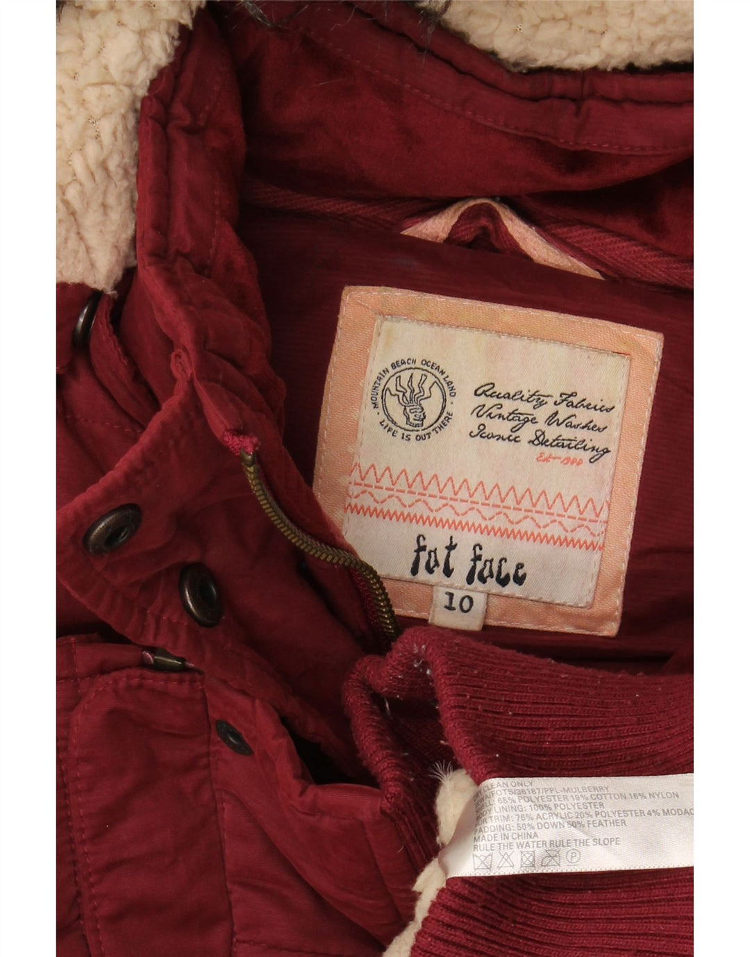 FAT FACE Chaleco acolchado con capucha de gran tamaño para mujer UK 10 Small Granate Poliéster