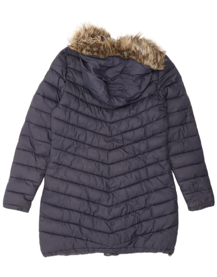 SUPERDRY Abrigo acolchado con capucha para mujer UK 44 Medium Azul marino Nylon