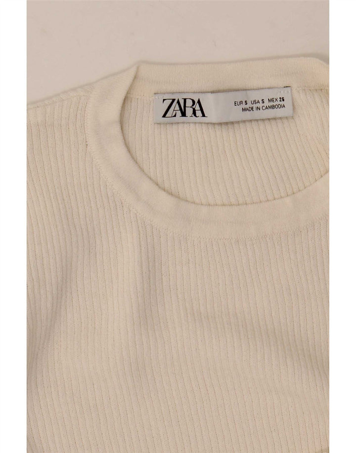 Zara Mujer Top De Un Hombro Manga Larga UK 8 Small Blanco