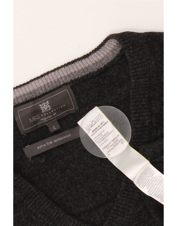 Marks & Spencer Jersey Regular Fit con Cuello en V para Hombre Lana Negra Grande