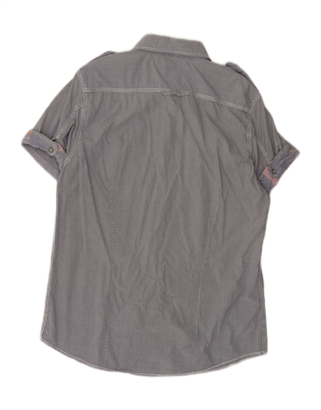 SCOTCH & SODA Camisa militar de manga corta para hombre de algodón a cuadros azul grande