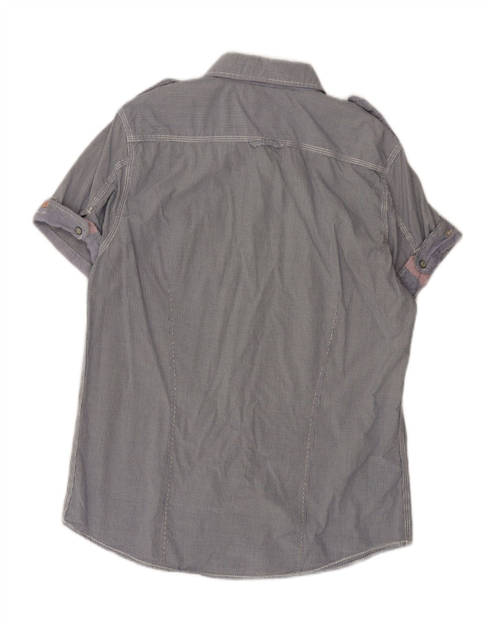 SCOTCH & SODA Camisa militar de manga corta para hombre de algodón a cuadros azul grande