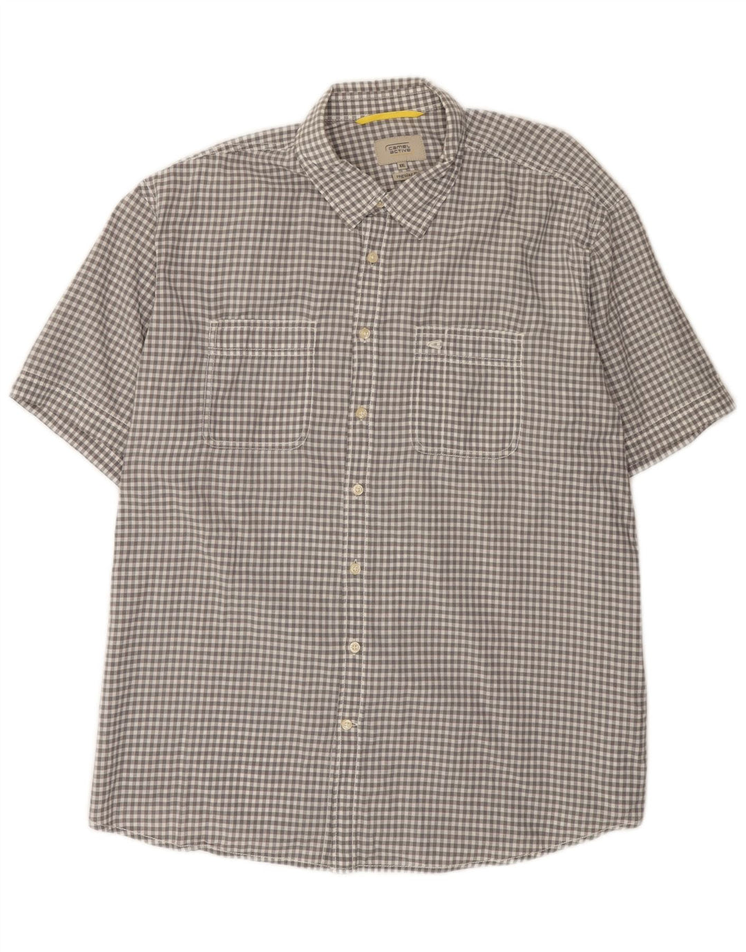 Camisa Camel Active de manga corta para hombre, corte regular, talla 2XL, algodón a cuadros gris