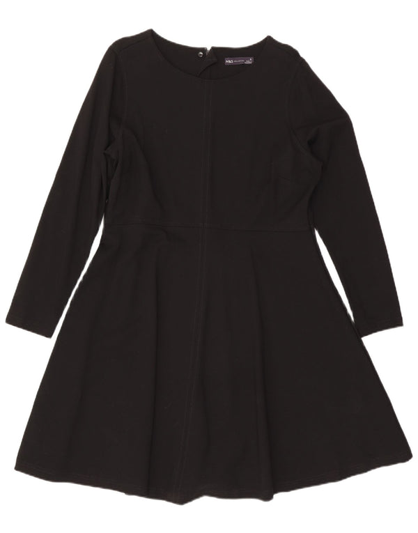 Marks & Spencer Vestido acampanado de manga larga para mujer UK 40 XL Viscosa negra