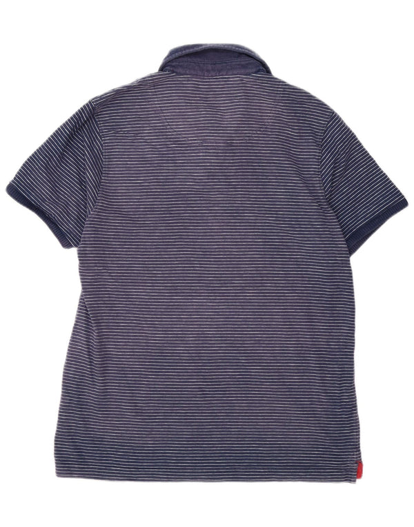 Joules Mens Slim Fit Polo Shirt Large Navy Blue Pinstripe Cotton