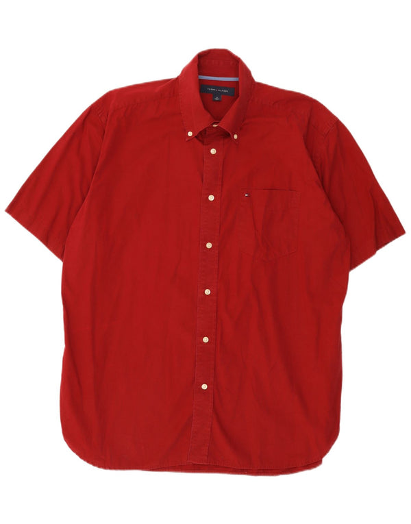 Camisa Tommy Hilfiger de manga corta para hombre, color rojo medio, algodón clásico