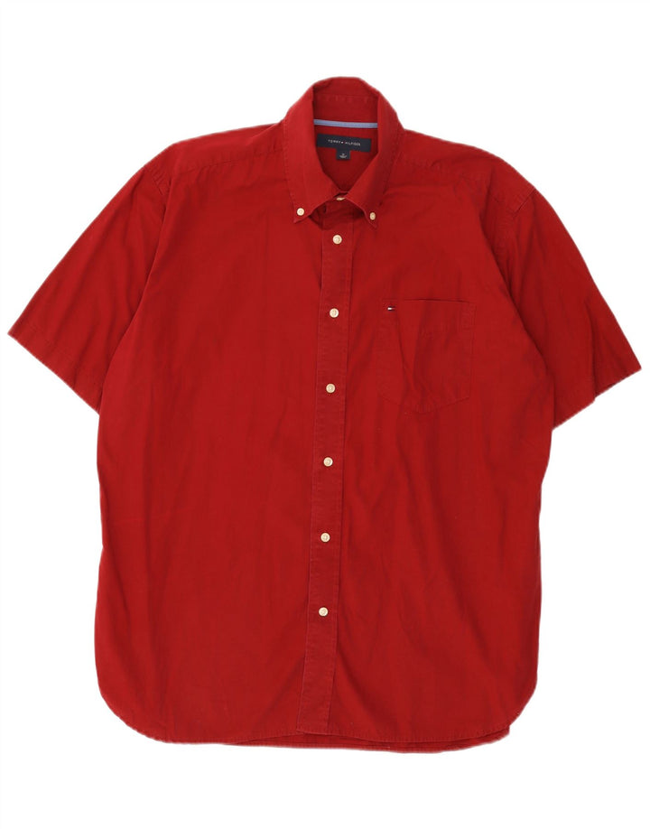 Camisa Tommy Hilfiger de manga corta para hombre, color rojo medio, algodón clásico