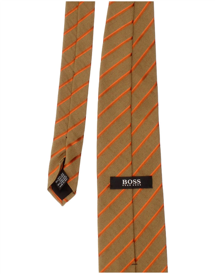 Corbata Hugo Boss para hombre talla única seda a rayas beige clásica