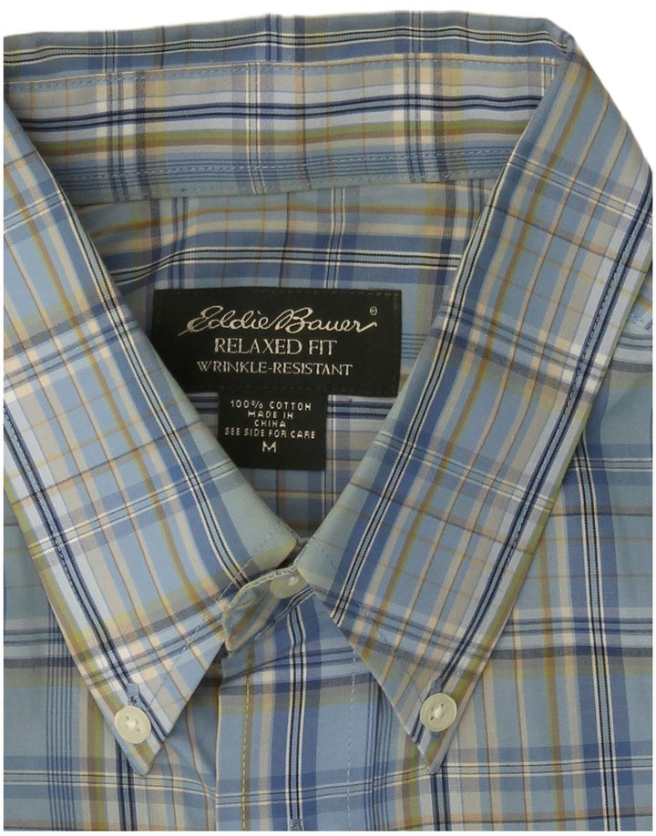 EDDIE BAUER Camisa de manga corta de ajuste relajado para hombre Algodón a cuadros azul medio