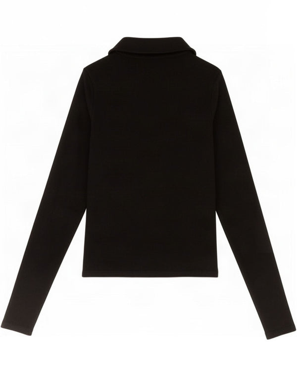 Zara Polo corto de manga larga para mujer UK 8 Small Poliéster negro