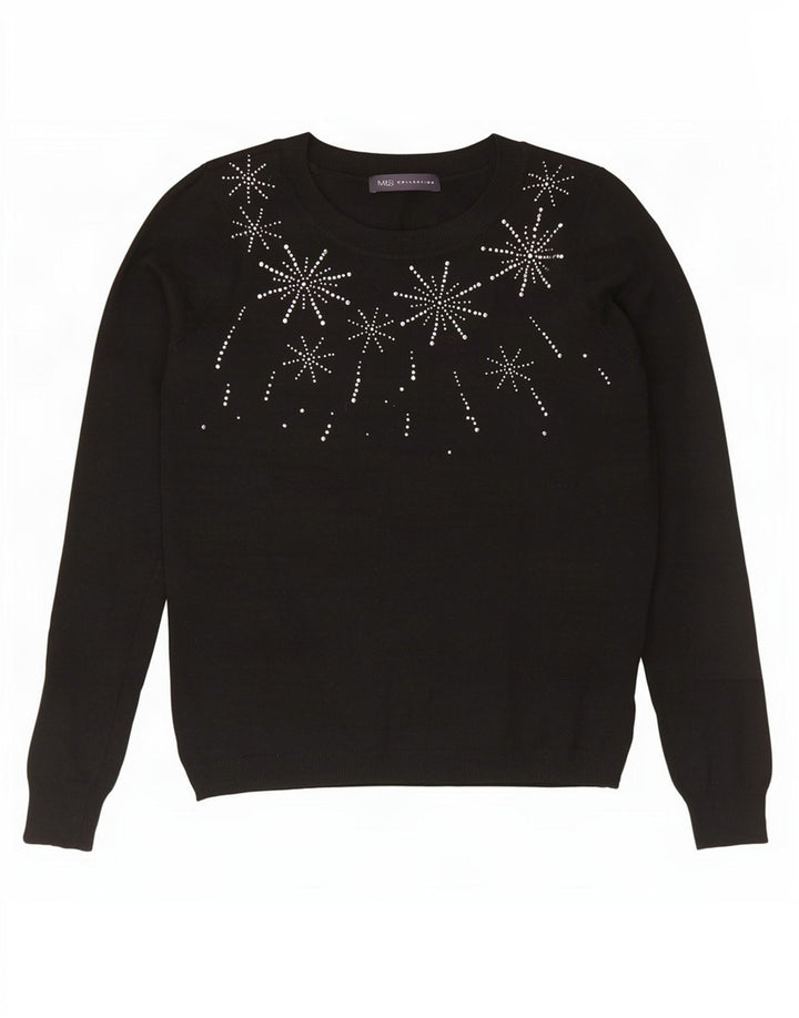 Marks & Spencer suéter gráfico con cuello barco para mujer, talla 40, talla M, color negro