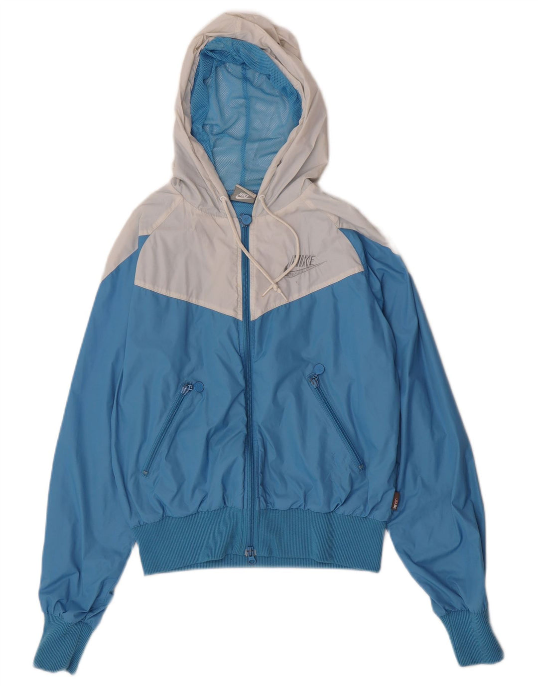 Chaqueta impermeable con capucha para mujer Nike UK 10/12 Medium Blue Colourblock Nylon