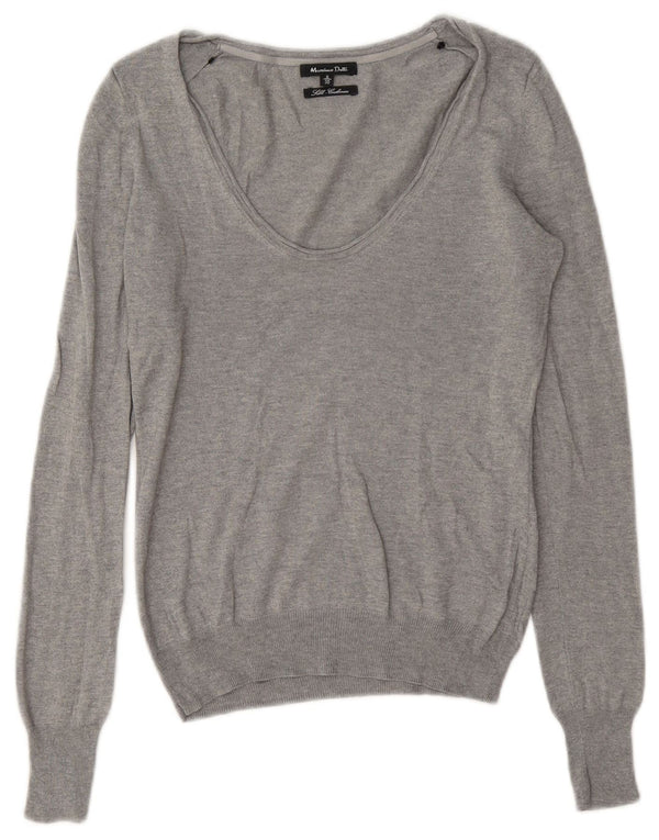 Massimo Dutti Jersey con Cuello en V para Mujer UK 10 Small Gris Seda