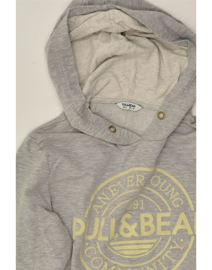 PULL & BEAR Womens Graphic Hoodie Jumper UK 14 Medium Grey Cotton | Vintage Pull & Bear | Thrift | Second-Hand Pull & Bear | Used Clothing | Messina Hembry 