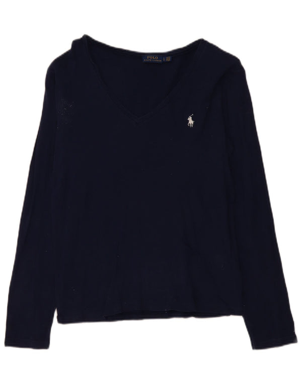 POLO RALPH LAUREN Camiseta de mujer de manga larga UK 14 Grande Azul marino Algodón