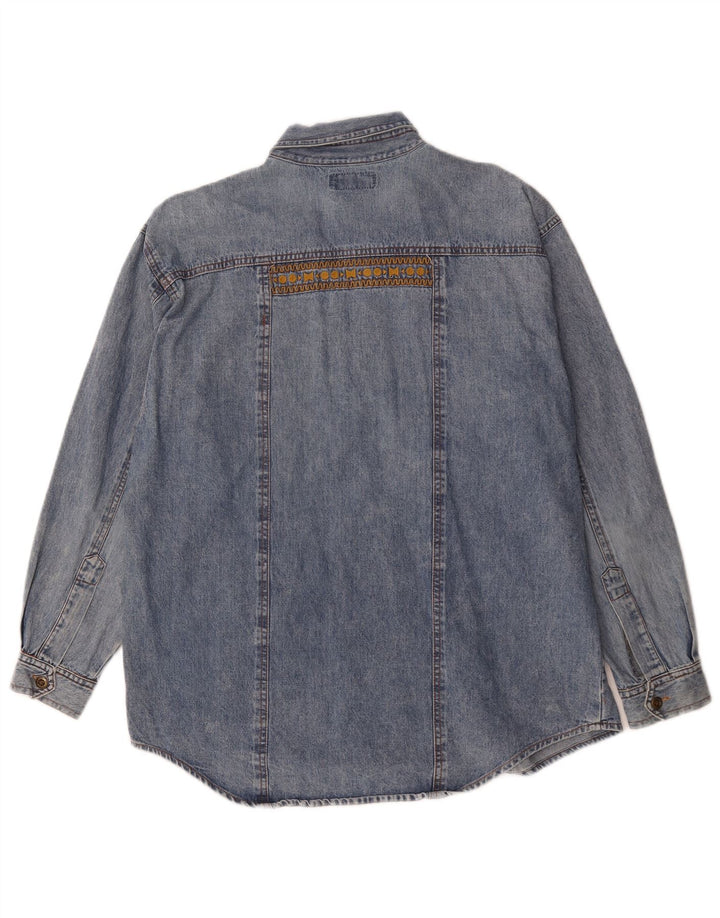 Camisa vaquera vintage para hombre azul grande