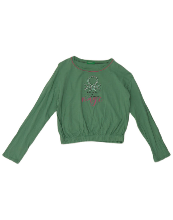 Benetton Top Crop Graphic Manga Larga para Niña 7-8 Años Verde