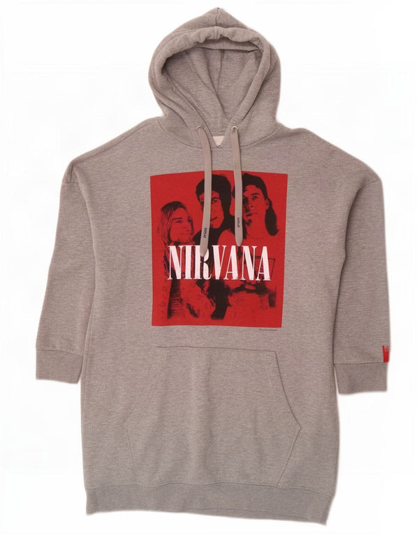 Replay Vestido con capucha y gráfico Nirvana para mujer, talla 40, talla pequeña, color gris moteado