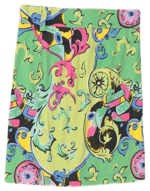 VINTAGE Falda recta para mujer W26 Pequeño Paisley verde