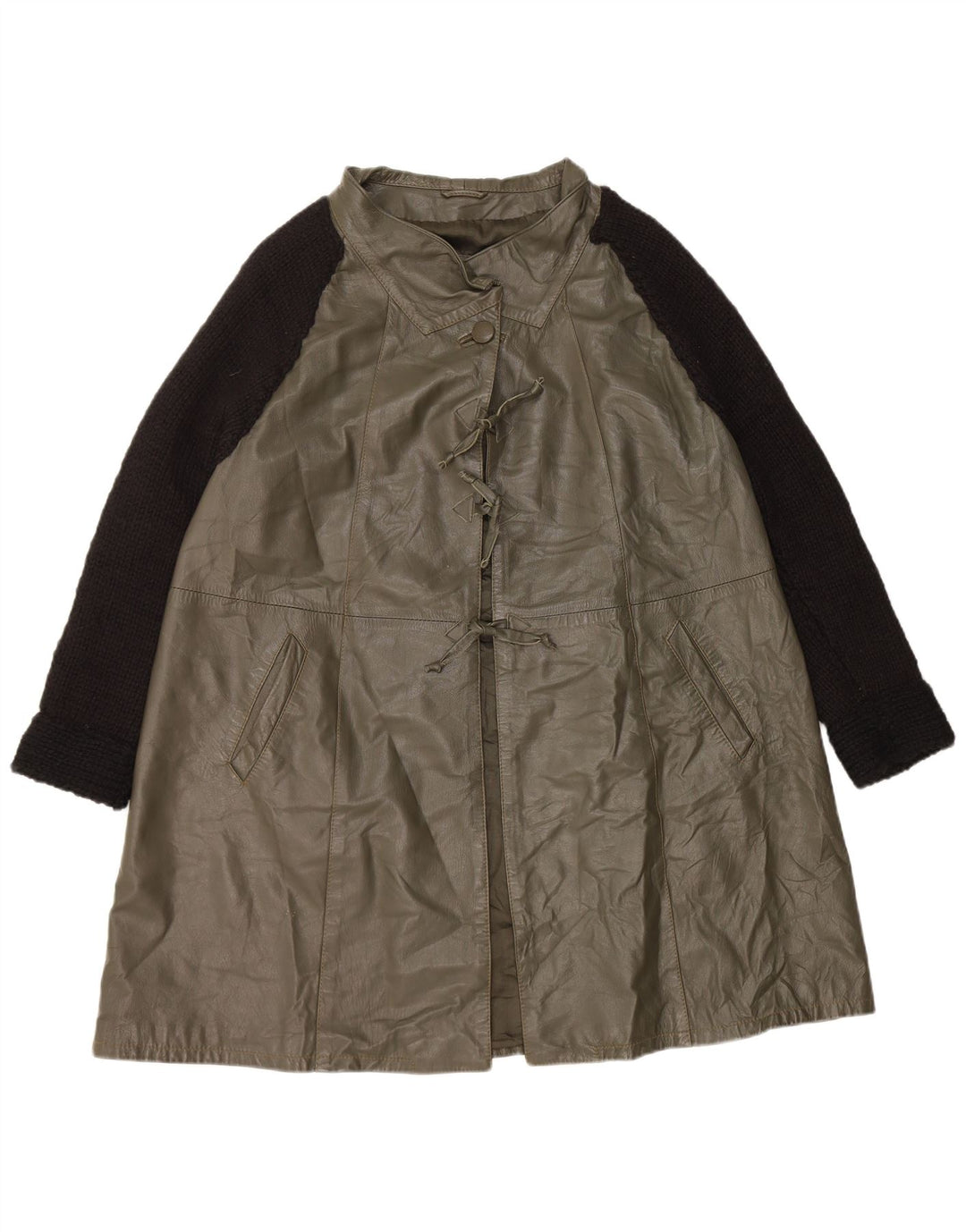 Abrigo de cuero vintage de gran tamaño para mujer IT 40 Cuero color block verde pequeño