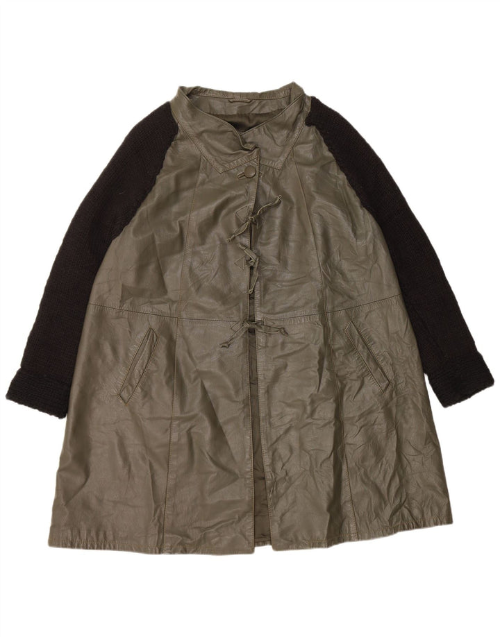 Abrigo de cuero vintage de gran tamaño para mujer IT 40 Cuero color block verde pequeño