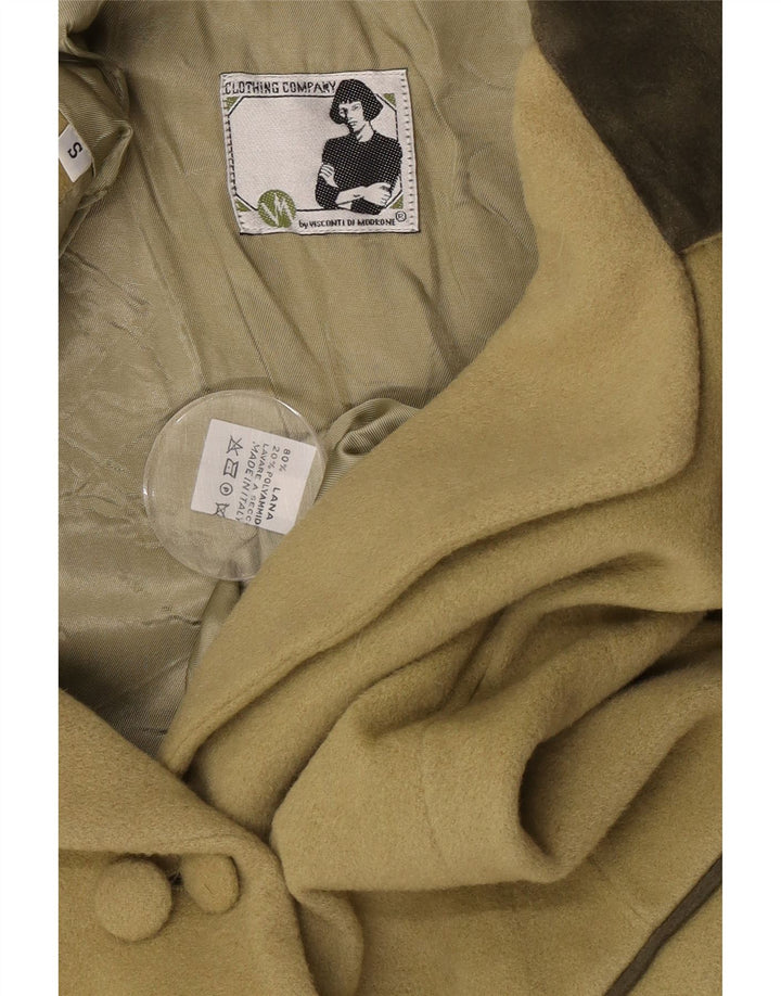 Vintage mujer doble pecho Blazer chaqueta Reino Unido 10 pequeña lana caqui