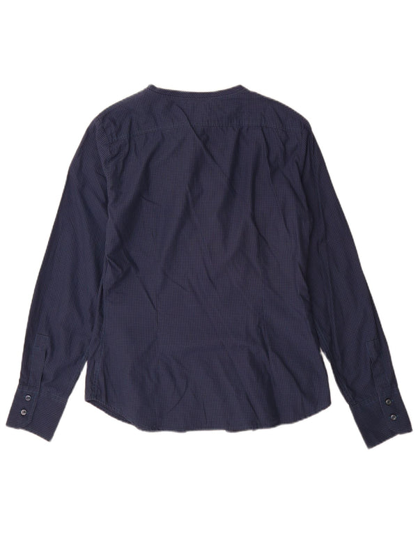 Henry s Camisa con volantes en la parte delantera para mujer IT 42 Medium Navy Blue Gingham