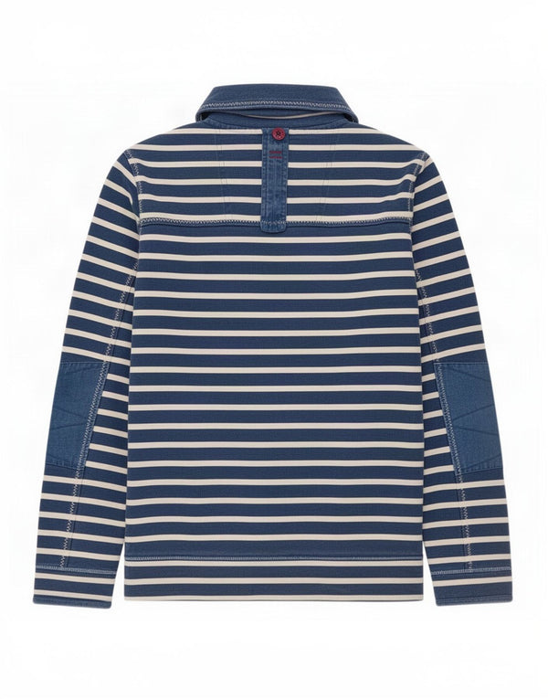 Fat Face Hombre Airlie Zip Neck Sudadera Jumper Large Azul Marino Rayas