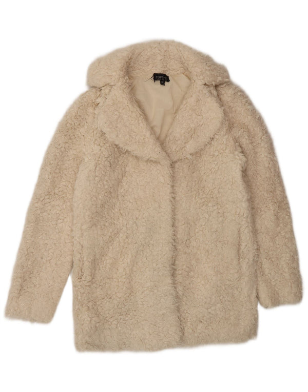 Topshop Chaqueta abierta de piel sintética para mujer UK 8 Small Off White Modacryl