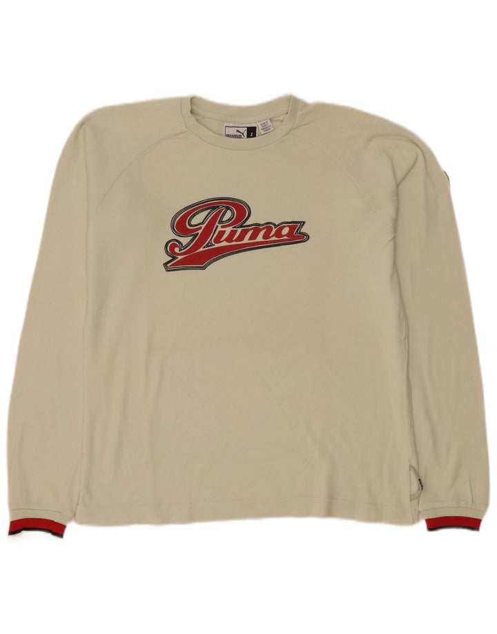 Puma Hombre Gráfico Top Manga Larga Pequeño Algodón Blanco