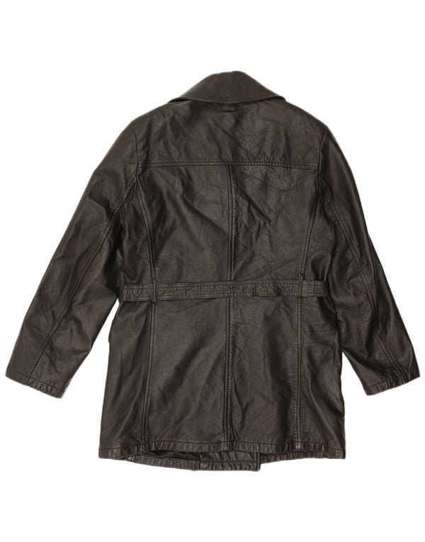 VINTAGE Abrigo de cuero de doble botonadura para mujer IT 44 Cuero negro medio