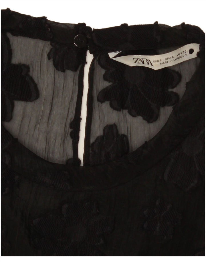 Zara Mujer Top Transparente Reino Unido 46 Grande Negro Floral