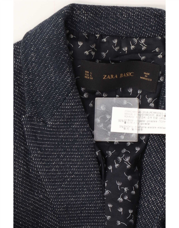 Zara Chaqueta Blazer De 1 Botón Para Mujer UK 44 Grande Poliéster Azul Marino